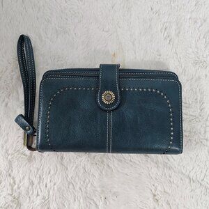 Charm Infinite Teal Wristlet Wallet Faux Leather Zip Around Western